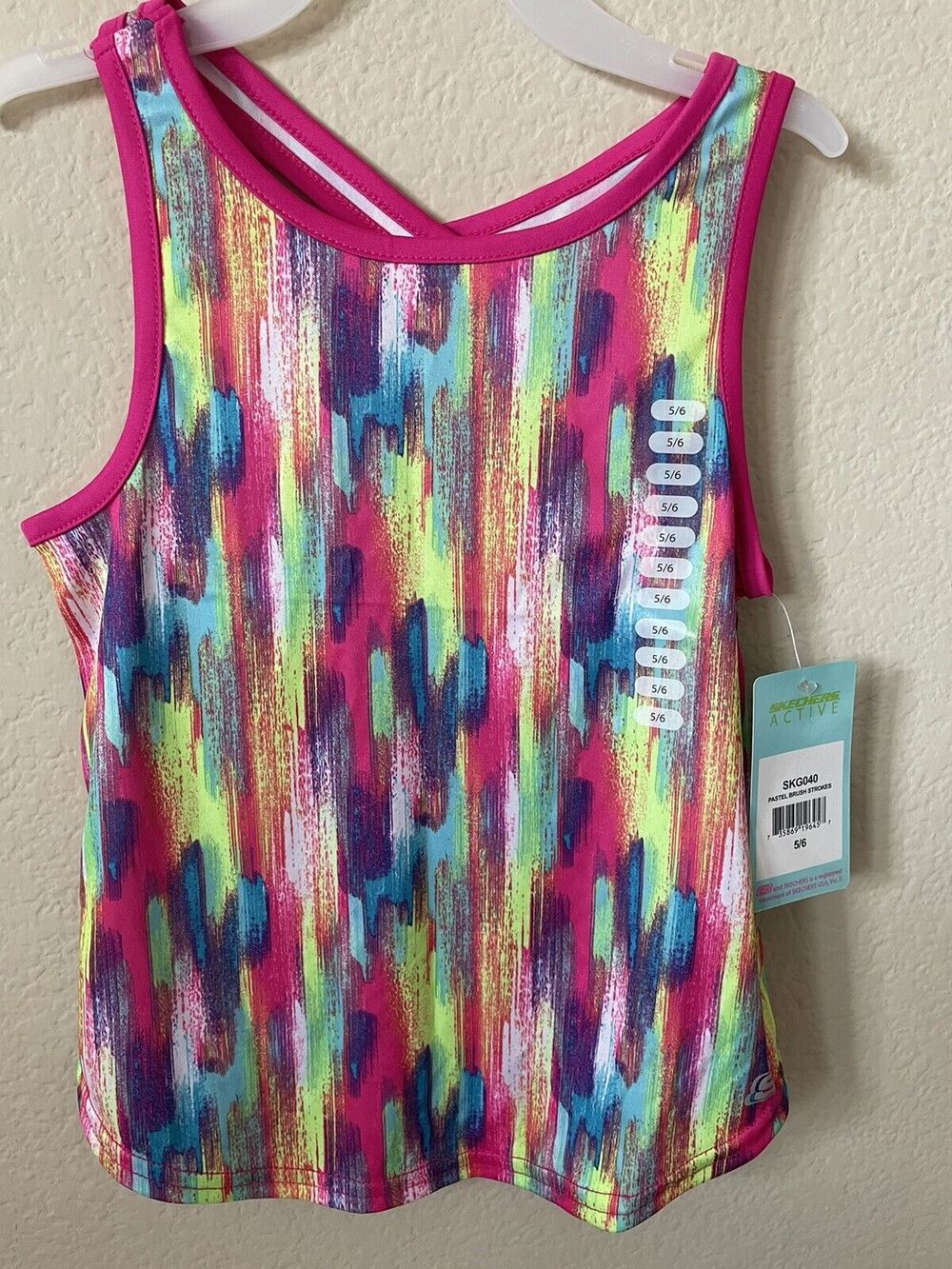 Skechers Active Turquoise Blue Pink Green Brush Girls' Sleeveless Top Size 5/6